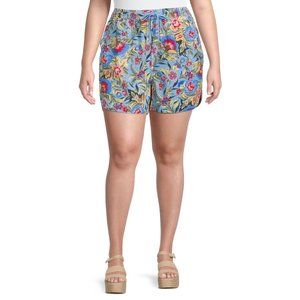 Terra & Sky Women's Pull-On Drawstring Linen Blend Shorts Size 3X (24W-26W) NWT